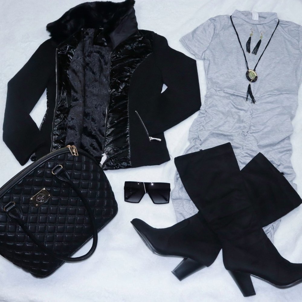 Coalition LA Black Knit-sleeved Metallic Jacket - Picture 2 of 6